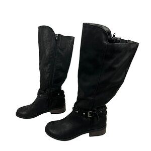 Arizona Jeans Black Knee-High Womens Boots With Braided Strap & Buckle Size 8M